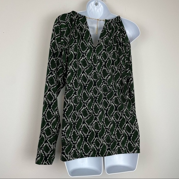Michael Michael Kors Green Gold Snake print Cold shoulder Top size Small - Picture 4 of 8